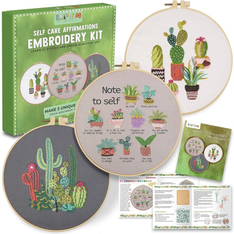 CRAFTILOO Embroidery Kits for Adults Hand Embroidery kit for Beginners with Stamped Embroidery Patterns Starter Embroidery Kit. Needlepoint kit Cross Stitch kit for Teens& Adults Cactus - Image 1